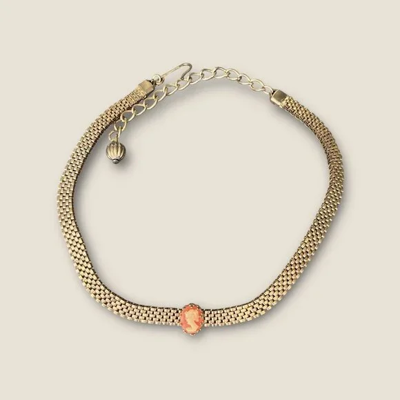 Vintage Dainty Cameo Retro Mesh Necklace Adjustable 11-14 Inches Gold-Tone - Picture 4 of 5